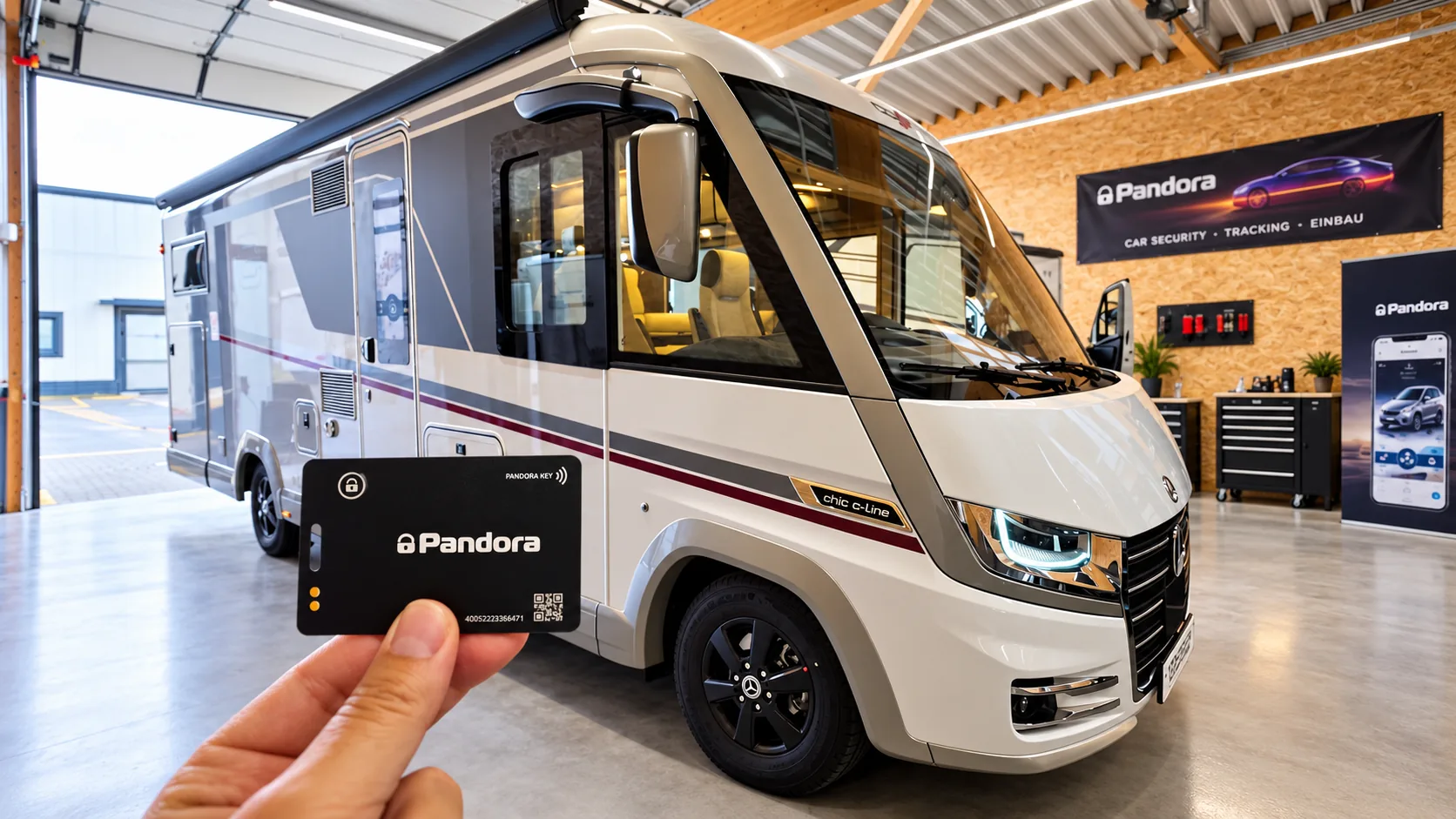 Carthago chic c-line mit Mercedes Sprinter · Pandora Camper Pro V2 Alarmanlage von CANFORCE
