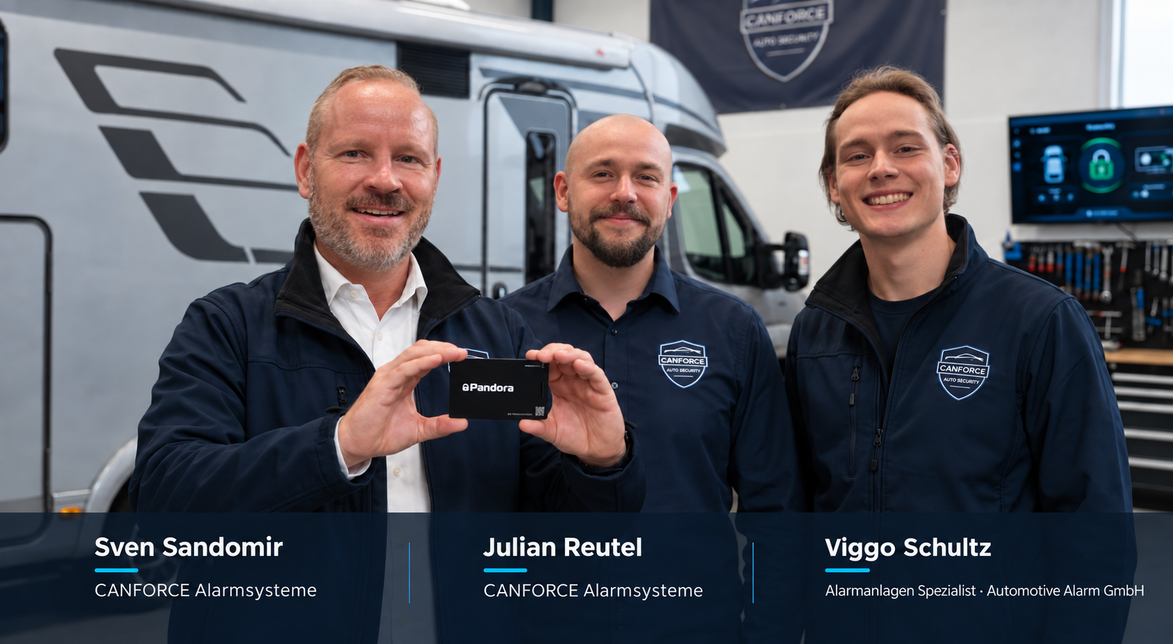 Sven Sandomir, Julian Reutel und Viggo Schultz in der CANFORCE Werkstatt